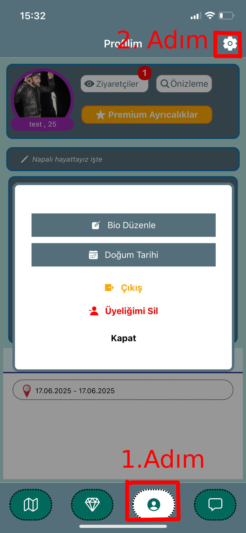 Üyelik silme ekranı